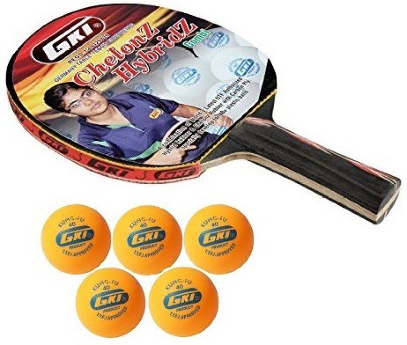 GKI Combo of Two, One 'Chelonz Hybridz ' table tennis racquet and Five 'KUNG FU' Ping Pong Balls- Table Tennis Kit