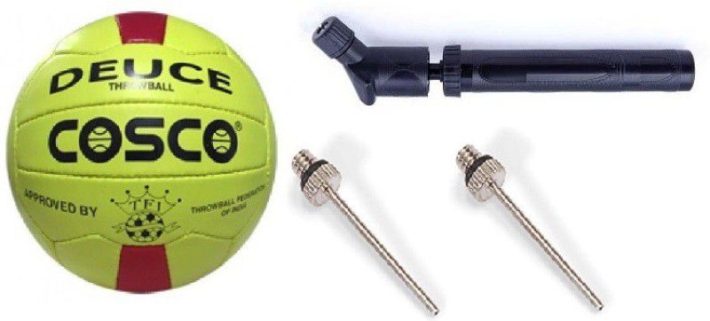COSCO -Combo of Three- One 'DEUCE' throw ball (Size-5) + one 'Double action' pump + 2 needles - Throwball Kit