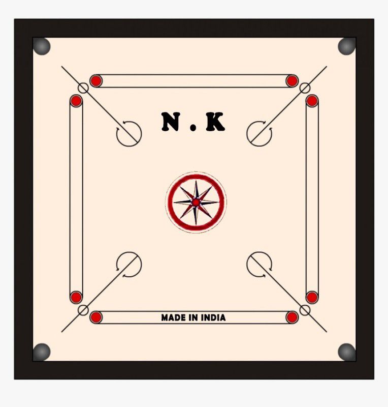 NK Exports Wooden 20 Inch Carrom Board With Crystal Coin Striker, Powder And Round Pocket 5 cm Carrom Board  (Beige)