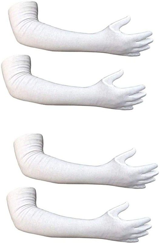 Krystle Women Full Hand Gloves and Sun Protection Gloves(white)(Pack of 02) Running Gloves  (White)