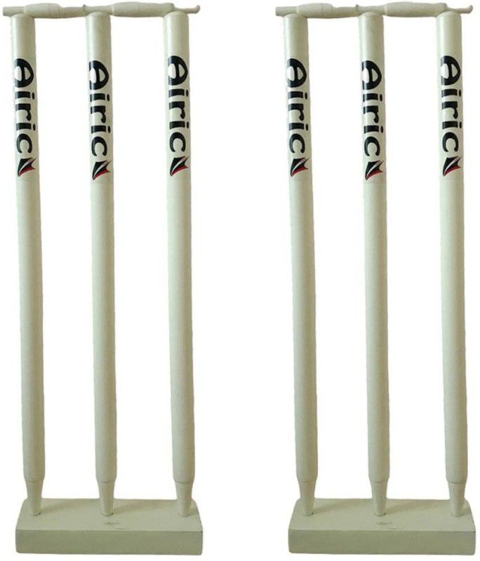 Airic Wooden Wicket Set With Bails And Wooden Base (27 Inches) Pack Of 6  (White)