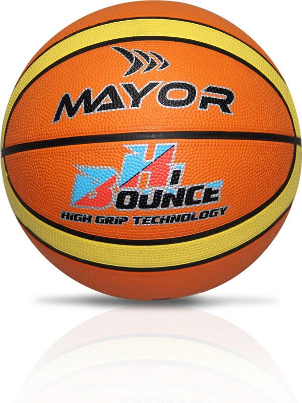 MAYOR HI-BOUNCE Basketball - Size: 7  (Pack of 1, Brown, Yellow)