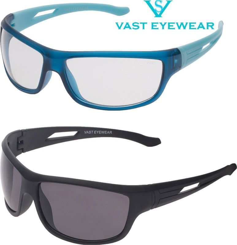 VAST Combo Of All Day & Night Vision Safety Goggles Wrap Around Motorcycle Goggles