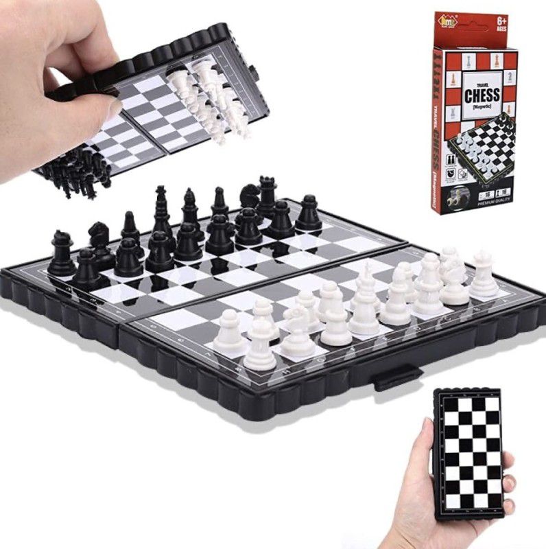 LABHUBAMON Wood-Like Magnetic Educational Toys Travel Chess Set with Folding (Pocket Chess) 11 cm Chess Board  (Multicolor)