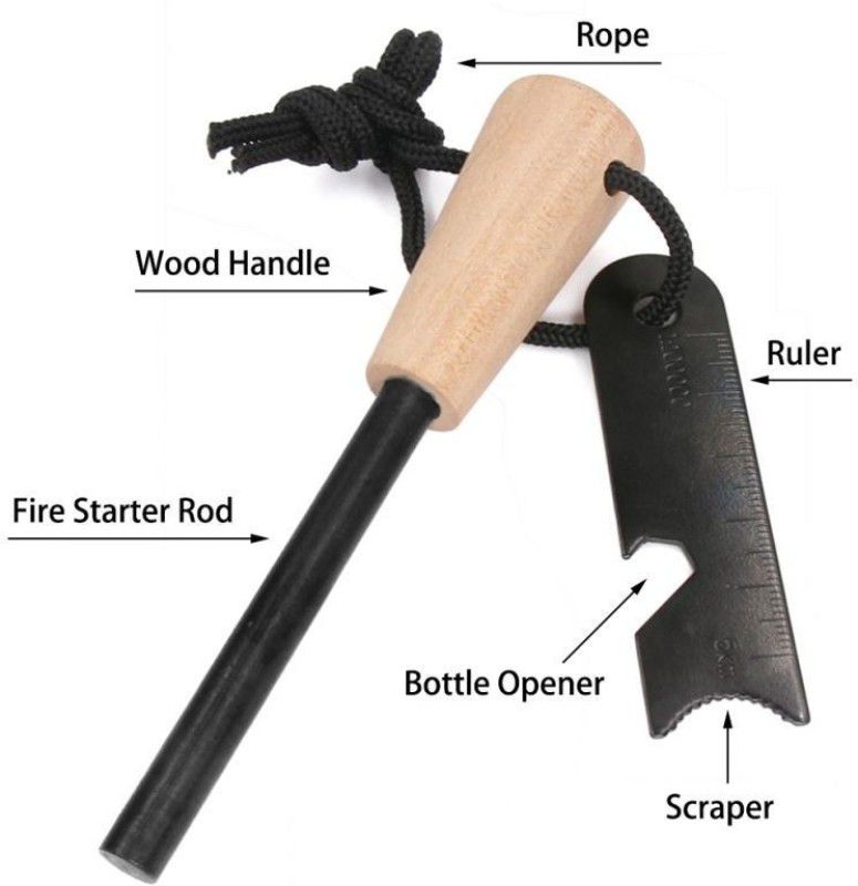 Gabbar ™ Friendly Wood Handle Flint fire starter Sparking Ferrocerium Magnesium Rod Flint Fire Starter Striker Included