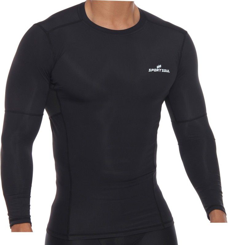 SportSoul Nylon Compression Gym T-shirt for Men Compression  (Black Full Sleeve)