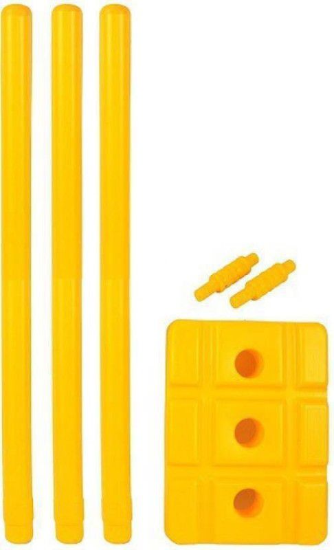 Proactive Heavy Plastic Cricket Stumps Set - 3 Stumps + 2 Bails + 1 Stand  (Yellow)