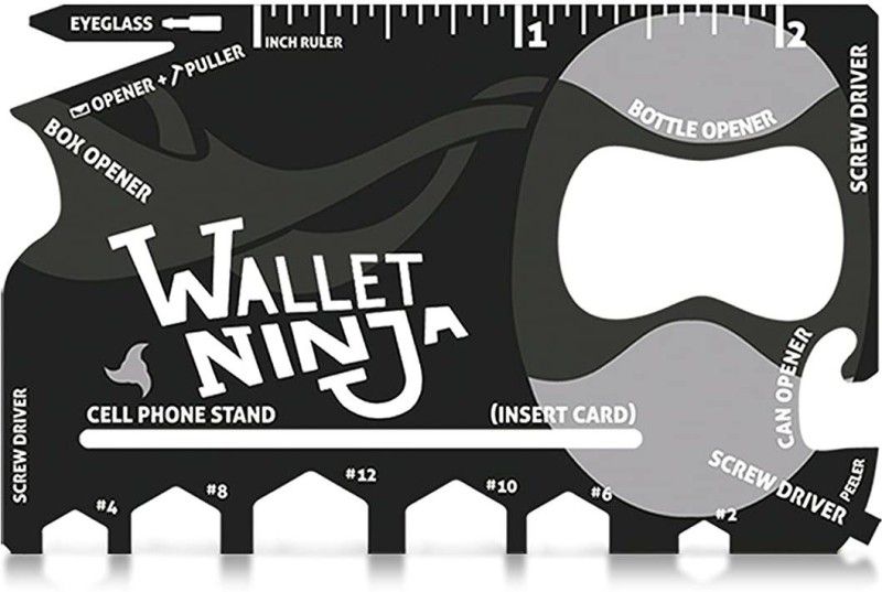 DSTECHBAR Wallet Ninja 18 in 1 Multi-Purpose Black Swiss Army Knives, Card Tool (Black) Camping & Hiking Swiss Army Knives Pocket Card Tool