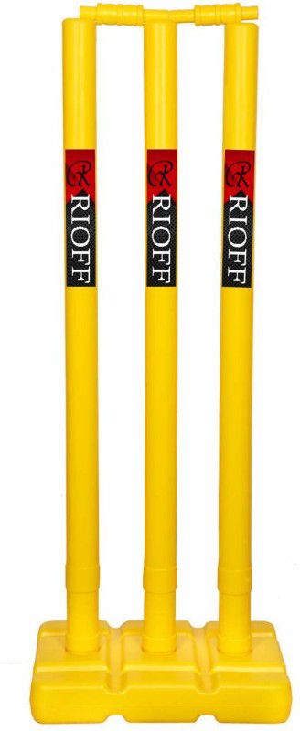 Rioff Wicket Heavy Plastic Cricket Wicket Stumps Set - 3 Stumps + 2 Bails + 1 Stand  (Yellow)