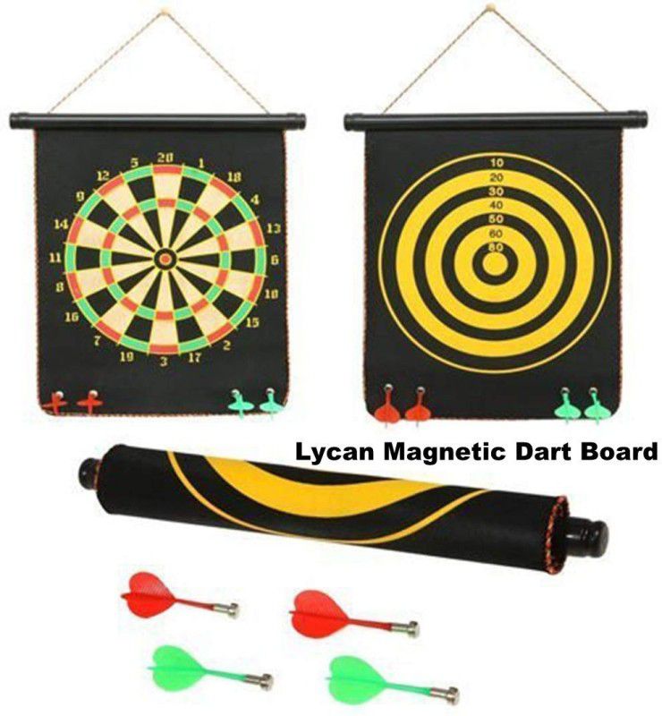 LYCAN High Magnetic Double Faced Portable&Foldable Dart Game with 4 Non Pointed Darts 30.48 cm Dart Board  (Multicolor)