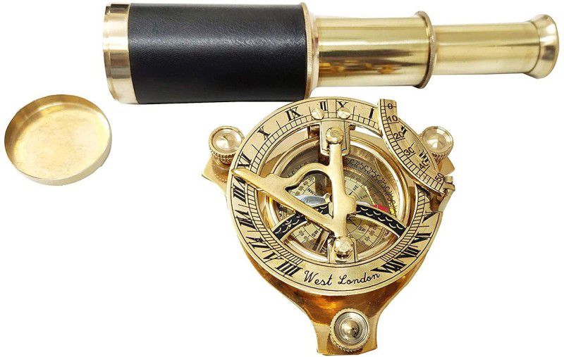 Natural Life Care 6 inch Pocket Brass Telescope with Lens Cover and 3 inch Sundial Compass Combo Compass  (Gold, Black)