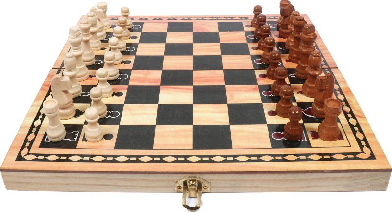 HK Sports Wooden Folding Chess 12*12 inch || Wooden Chess Pieces || 30.5 cm Chess Board  (Brown)