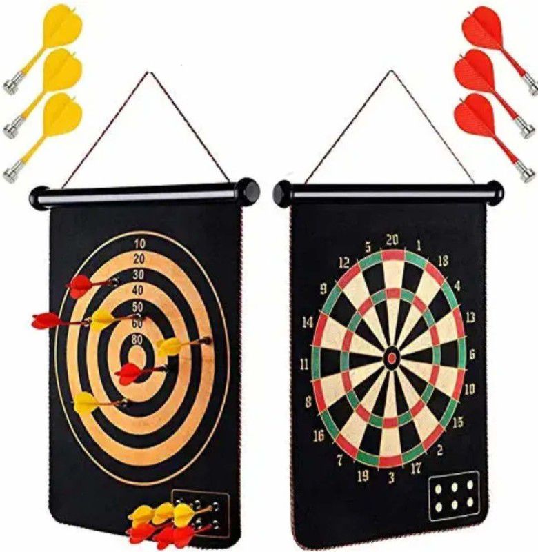 P R Trading 17 inch Magnetic Power and Foldable Dart with 6 Colourful Non Pointed Darts 5 cm Dart Board  (Multicolor)