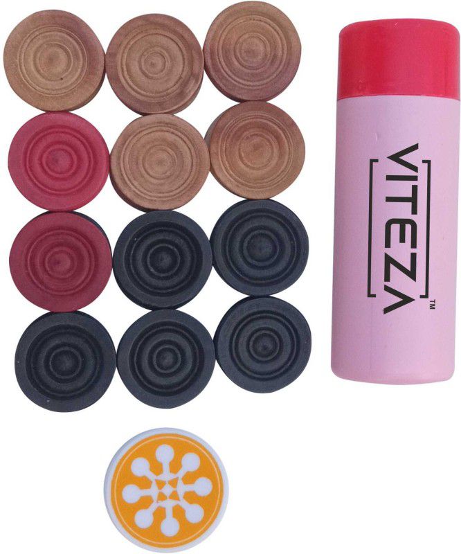 Viteza Wooden Carrom Coins with Striker and Carrom Powder Carrom Pawns  (Pack of 24)