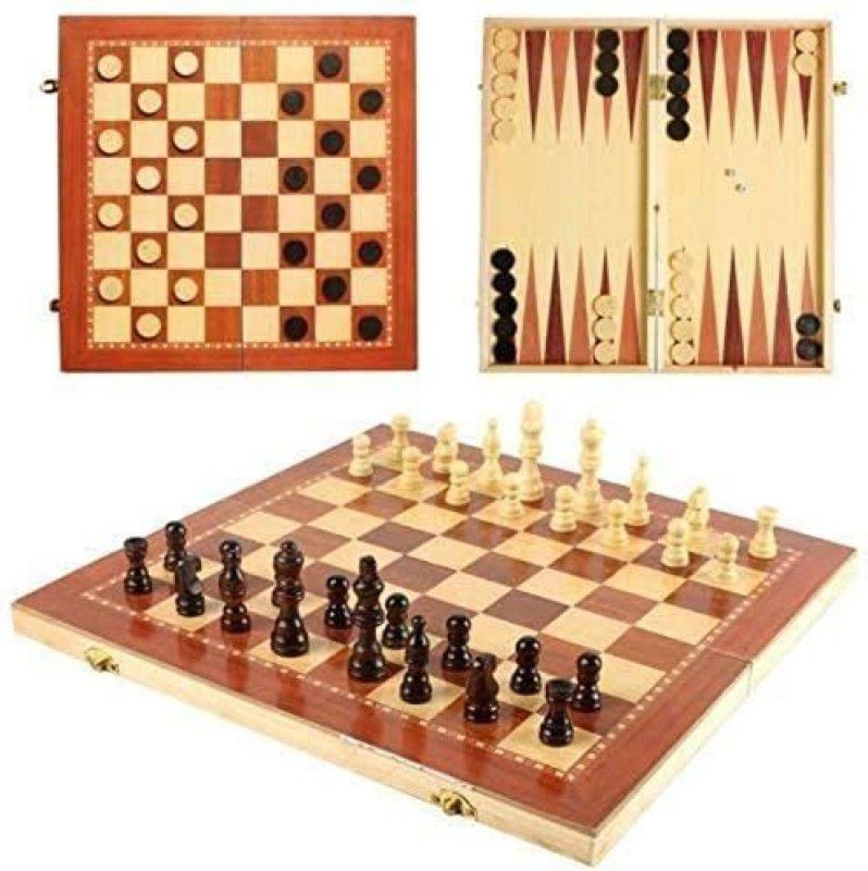 Skywalk 3-in-1 Multifunctional Wooden Chess Set (12 X 12 Inches) 5.08 cm Chess Board  (Brown)