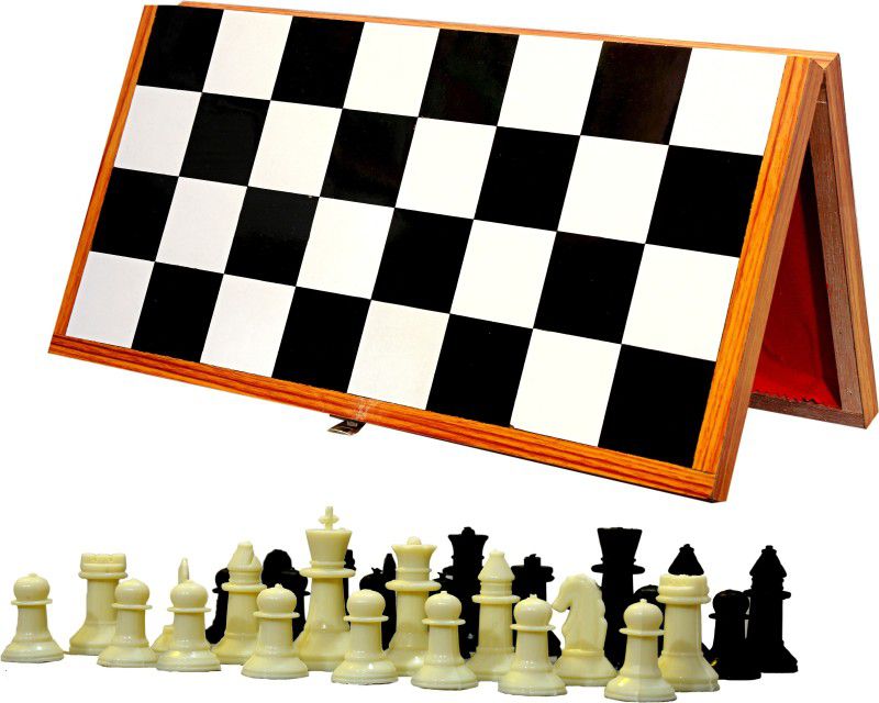 HHS SPORTS Wooden Black & White Chess Board with 32 Chessmen Set 35.5 cm Chess Board  (Black)