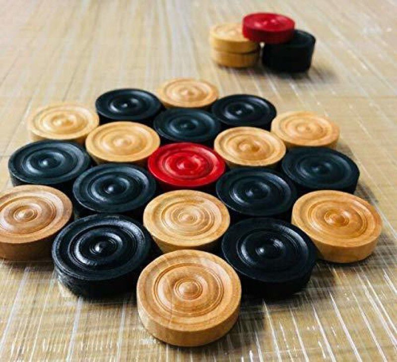 GOLS Wood Carrom Coins with Striker Carrom Pawns  (Pack of 20)