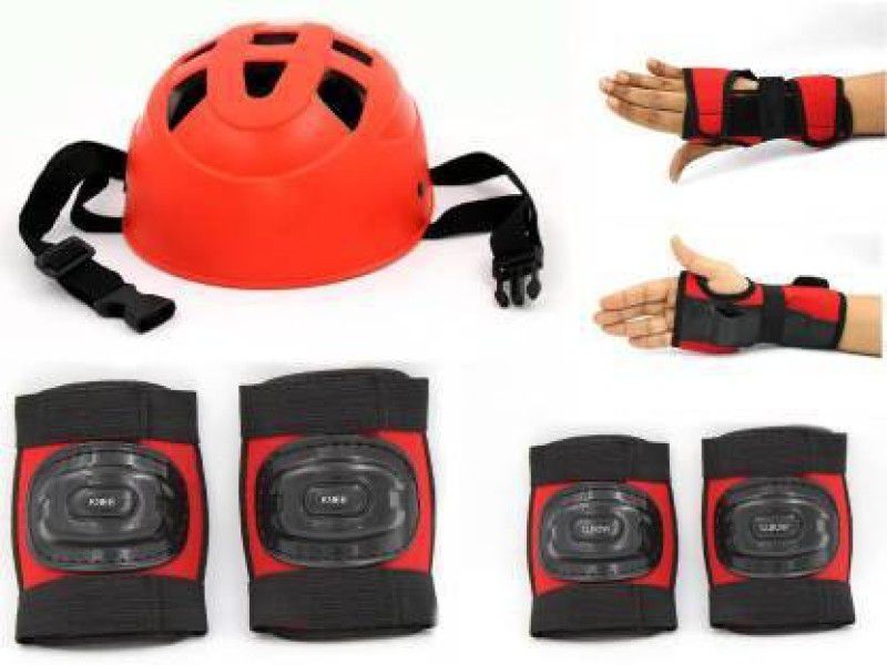 D FIT 'SKATING /CYCLING PROTECTION SET WITH 1 PVC HELMET,PALM,ELBOW,KNEE SUPPORT Skating Guard Combo  (Red)