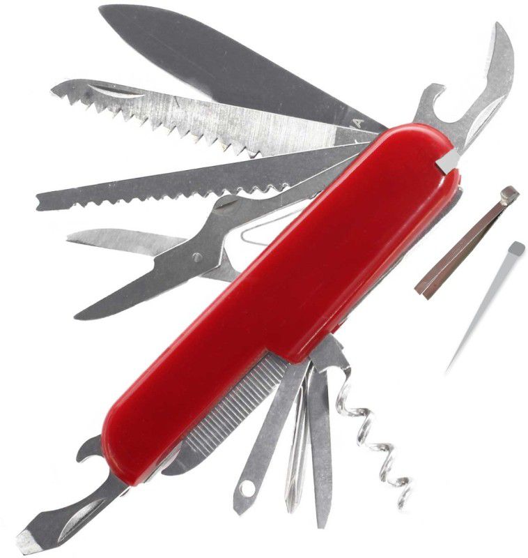 DSTECHBAR Survival Tool 14 In 1 Multifunction Stainless Steel Swiss Knife Survival Knife, Multi Tool  (Red)