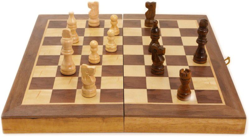 HHS SPORTS Wooden Chess Board with Wooden Chessmen Set 35.5 cm Chess Board  (Brown)