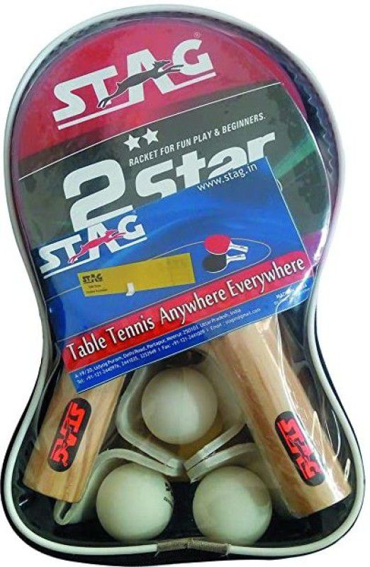 STAG 2 Star Anywhere 4 Racquets, 3 Balls (White) Table Tennis Kit
