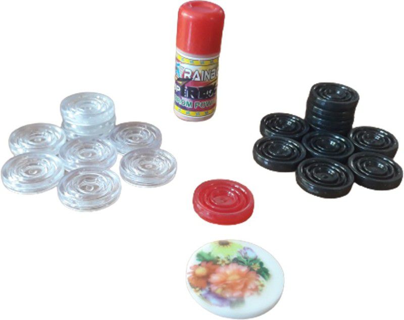 Trex Carrom Board 6MM Platina Plastic Coins with Striker & Powder Carrom Pawns  (Pack of 24)