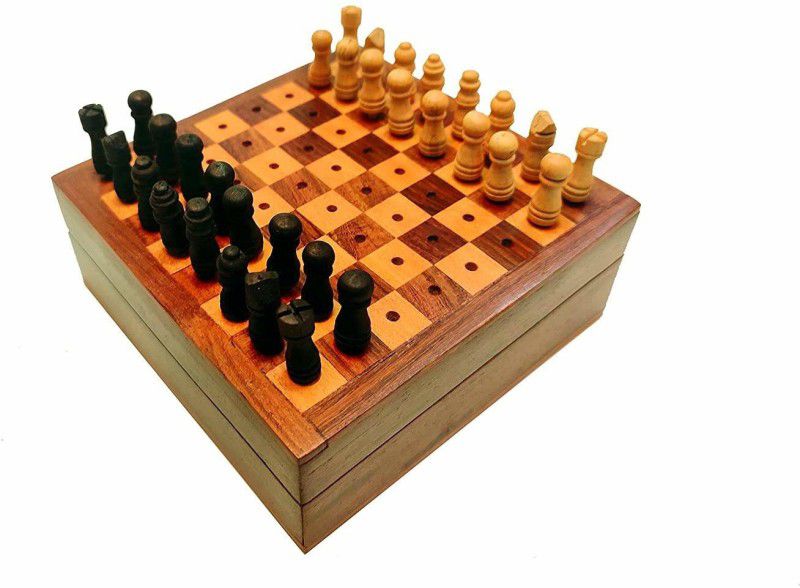 RanaCreation Solid Wooden Travelling Chess board with all Pawns for Children & Adults...... 3.8 cm Chess Board  (Brown, Yellow)