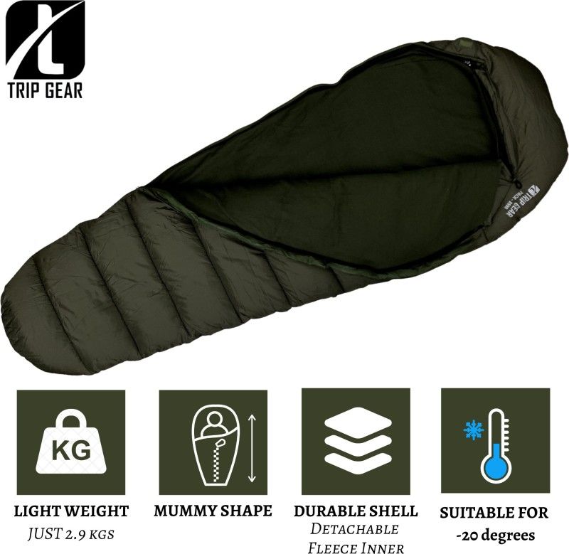 Trip Gear Sleeping Bag ( Suitable upto -20 Degrees) with Detachable Fleece Inner Sleeping Bag  (Green)
