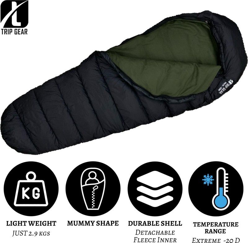 Trip Gear Sleeping Bag ( Suitable for -20 Degrees) with Detachable Fleece Inner Sleeping Bag  (Black)