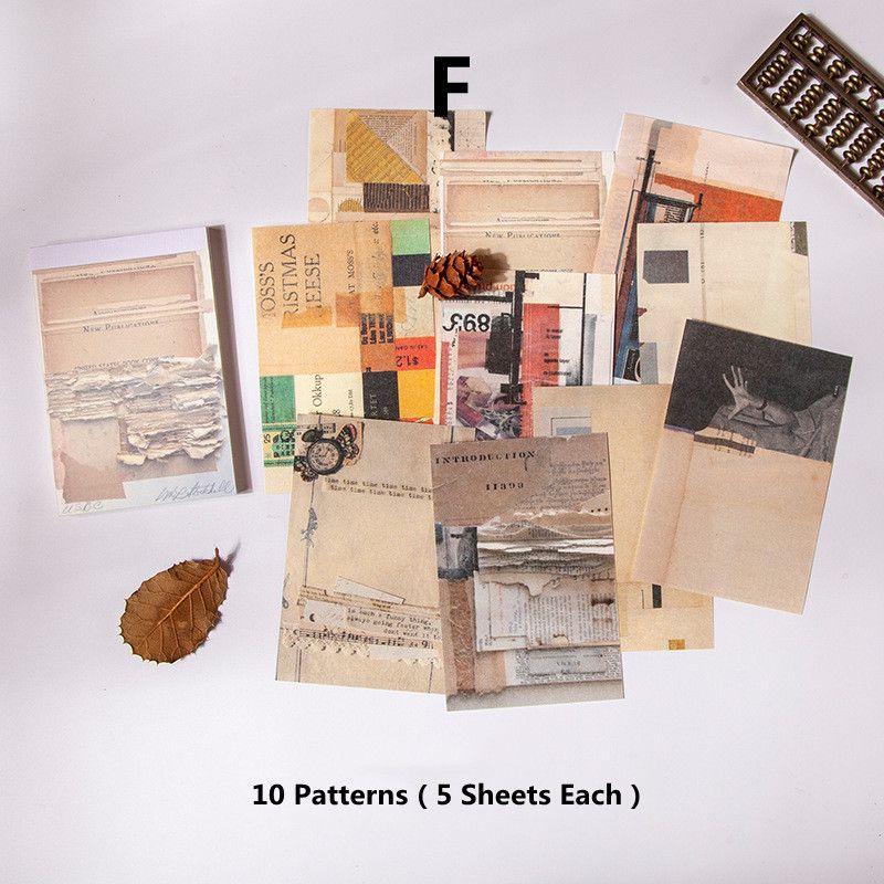 RHS Online 50PCS Retro Life Basic Material Paper Book DIY Vintage Newspaper Message Memo Album Journal Planner Diary Scrapbooking