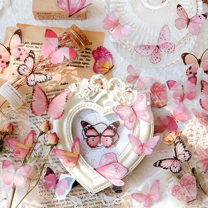 Panda Online 40PCS Aesthetic PET Sticker Set Vintage Butterfly Waterproof Stickers Journal Diary Scrapbooking Decoration