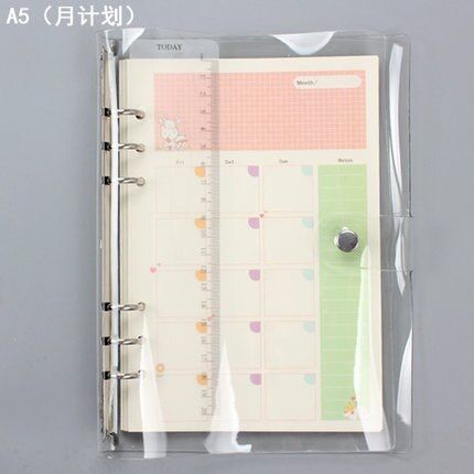A5/A6 Transparent PVC Loose Leaf Binder Notebook WIth Inner Core Note Book Journal Planner Office Stationery Supplies(null)
