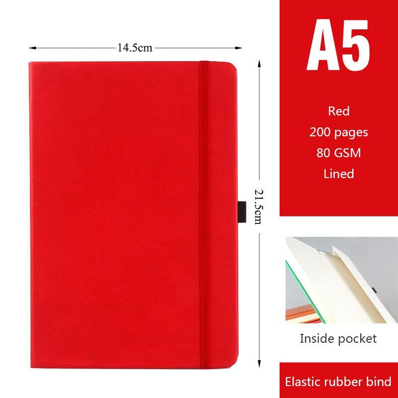 Classic notebook leather hardcover (soft touching), A5, 200 pages, lined, 80GSM, Perfect for diary, journaling, regular writing(null)