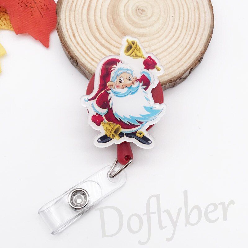 Christmas Wreath Santa Claus Retractable Badge Reel Student Nurse  Exihibiton ID Name Card Badge Holder Office Supplies