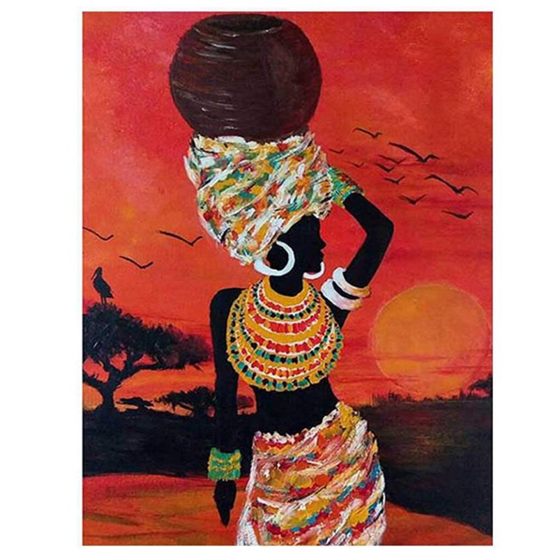 Diamond Painting Full Circle Diamond Kit Rhinestone Picture Art Craft Home Door Decoration (African American Women)