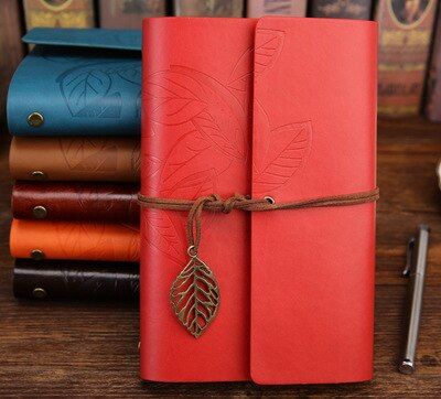 Retro Leaf Leather Metal Pendant Loose-leaf 75 Sheets Notebooks Creative Navigation Style Business Gift Notepad Daily Memos