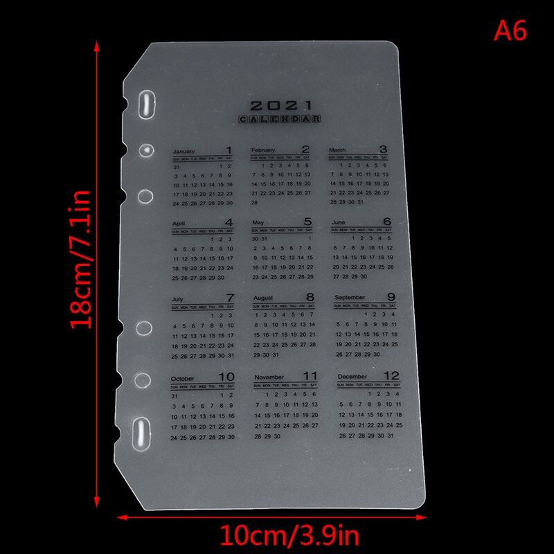 Calendar PP Divider A5 A6 Loose Leaf Notebook Planner Index Sheet Binder Category Planner Inner Clip