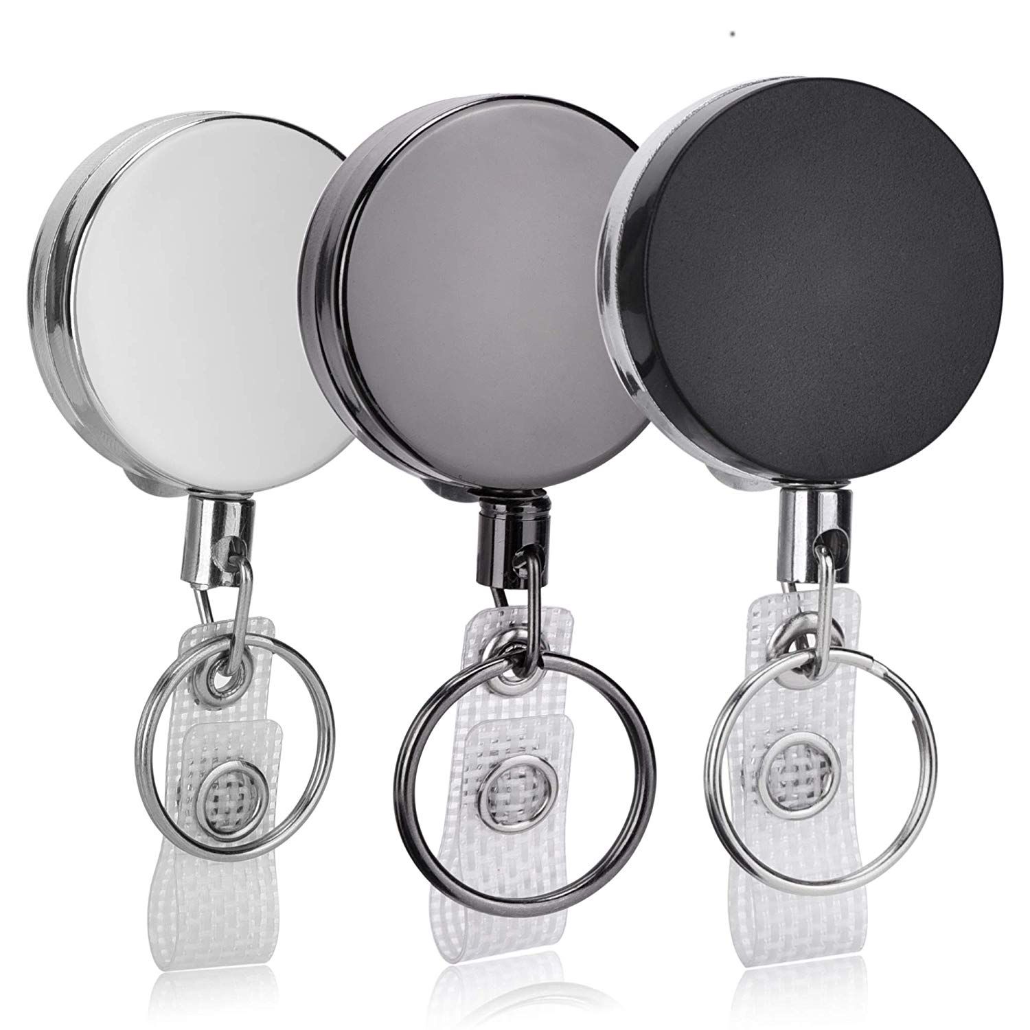 Badge Holder Reel Clip Retractable, 3 Pcs Heavy Duty Retractable Badge Reels with Keyrings and ID Holder Strap for Name Card Keychain - Belt Clip, 27 Inches Steel Wire Cor