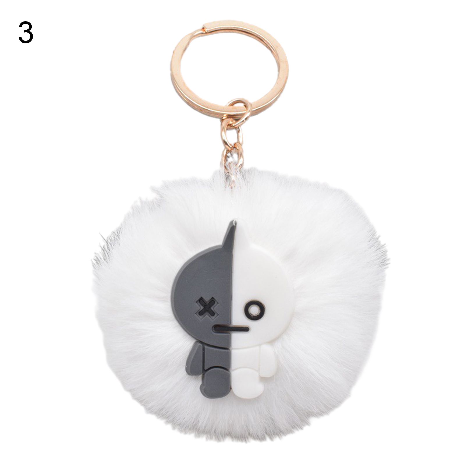 Ehousehold Fluffy BTS Cartoon Figure Design Plush Ball Pompom Car Keychain Bag Decoration