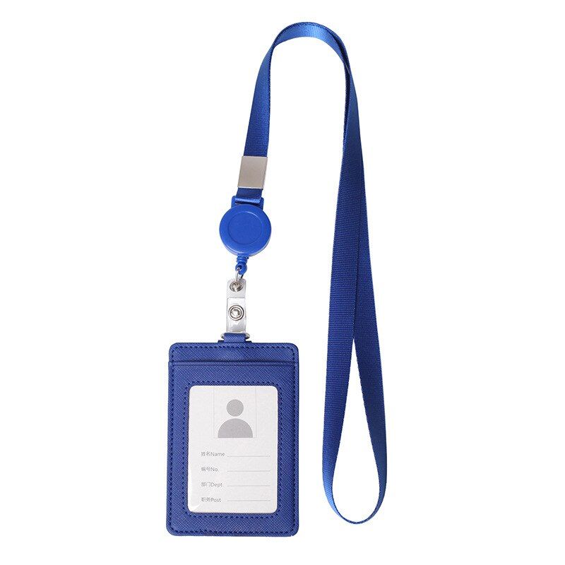 PU Leather Badge Holder with Retractable Lanyard ID Card Holder Name Tag School Office Supplies
