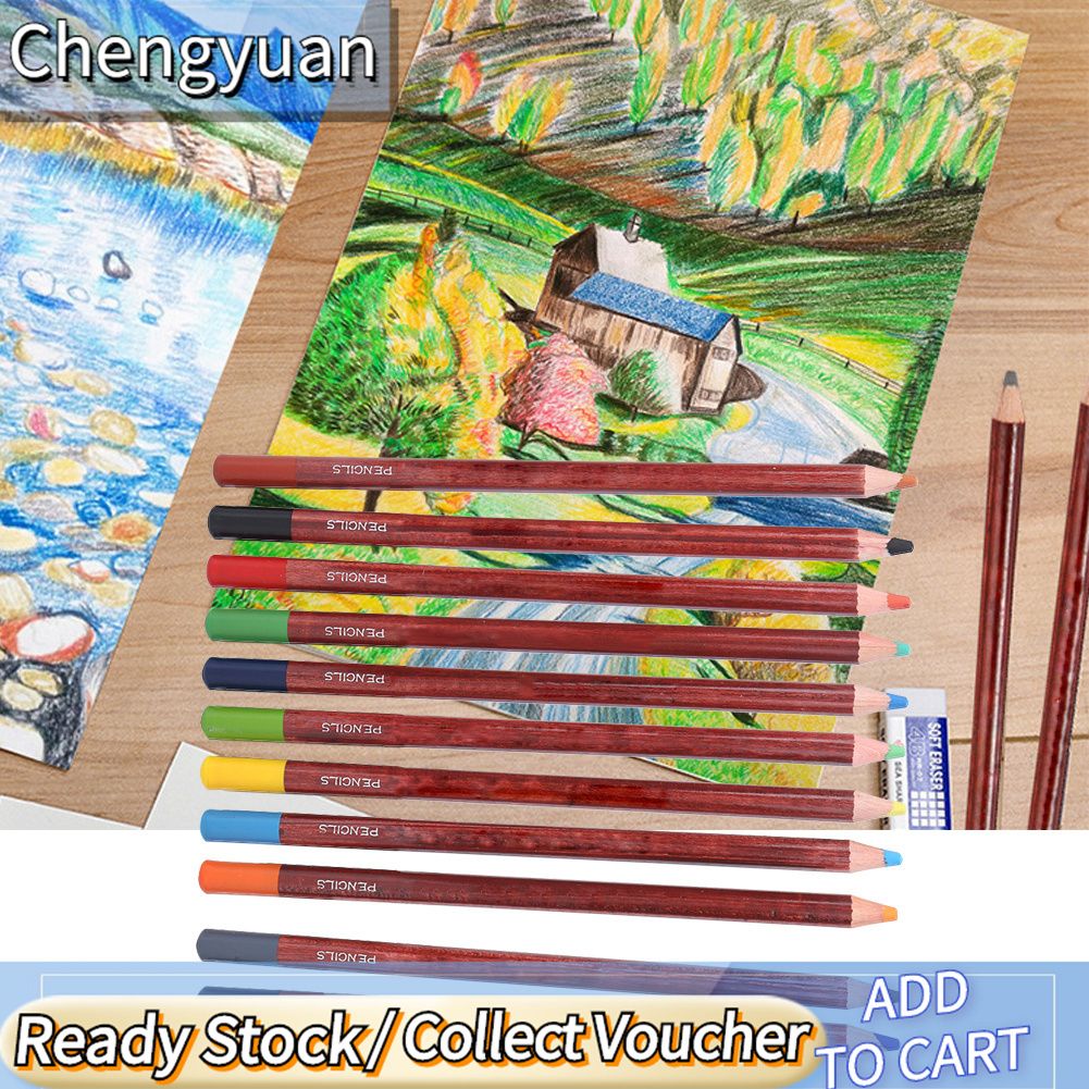 Pastel pencils with 12pcs colored soft heart wooden handle set for home office school marking drawing stationery(null).