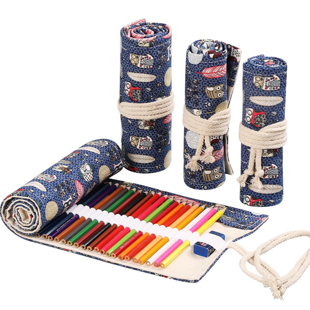 12/24/36/48/72 Holes Roll School Pencil Case Canvas Pen Bag for irls Boys Stationery