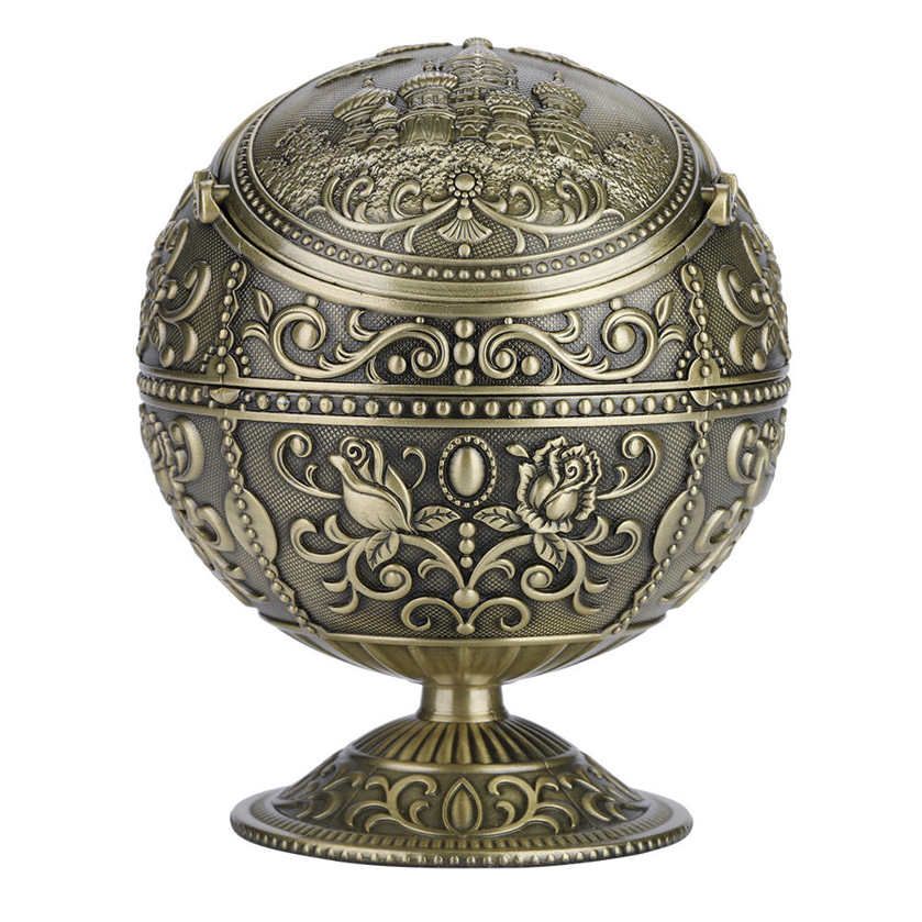 Metal Ashtray Ball Vintage Art Craft Round Stamped Pattern Gift Decoration