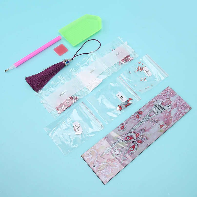 Reading Supplies DIY Shaped Diamond Painting Bookmark Iron Tower Pattern Children Gift with Tassel