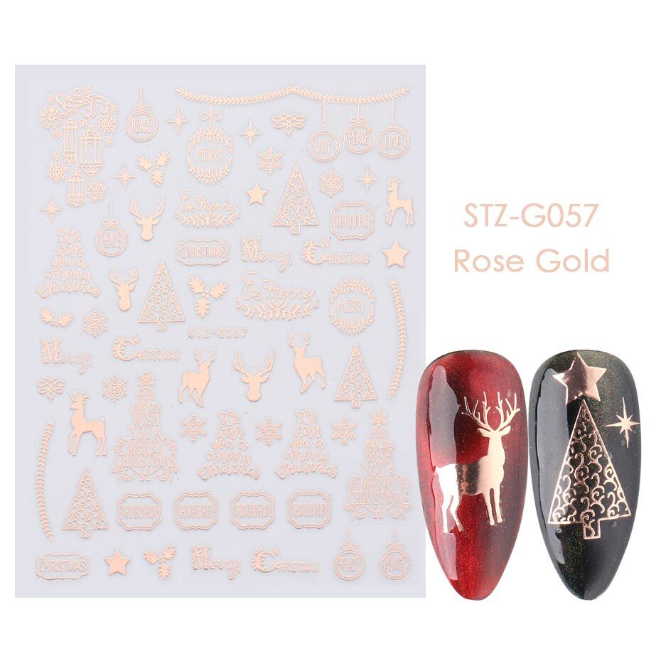 Winter Xmas 5D Decals Nail Stickers Rose Gold Snowflower Gift Elk Glitter Nail Art Wraps Foils DIY Decorations BESTZG050-058-1