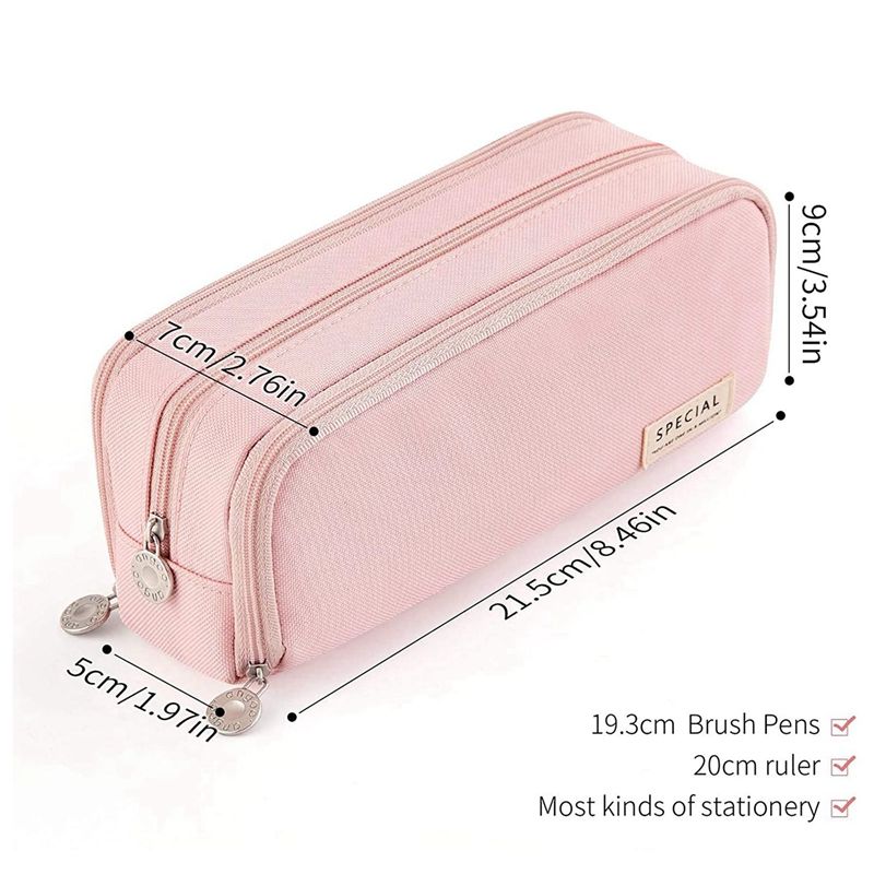 ANGOO 2PCS Large Capacity Pencil Case 3 Compartment Pouch Pen Bag for School Teen Girl Boy Men Women (Pink & Black)