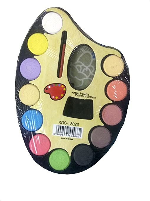 ...Kids Large Palette Water Color Set 12 Color and Artist Paint Brush (Big size)