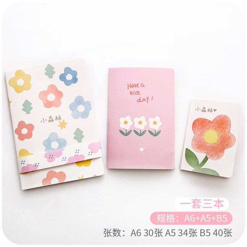 SIXONE 3 Piece Suit Floret Bear Tulips Notebook Korea Girl Kawaii Planner Diary Waterproof Memo Pad School Stationery supplies