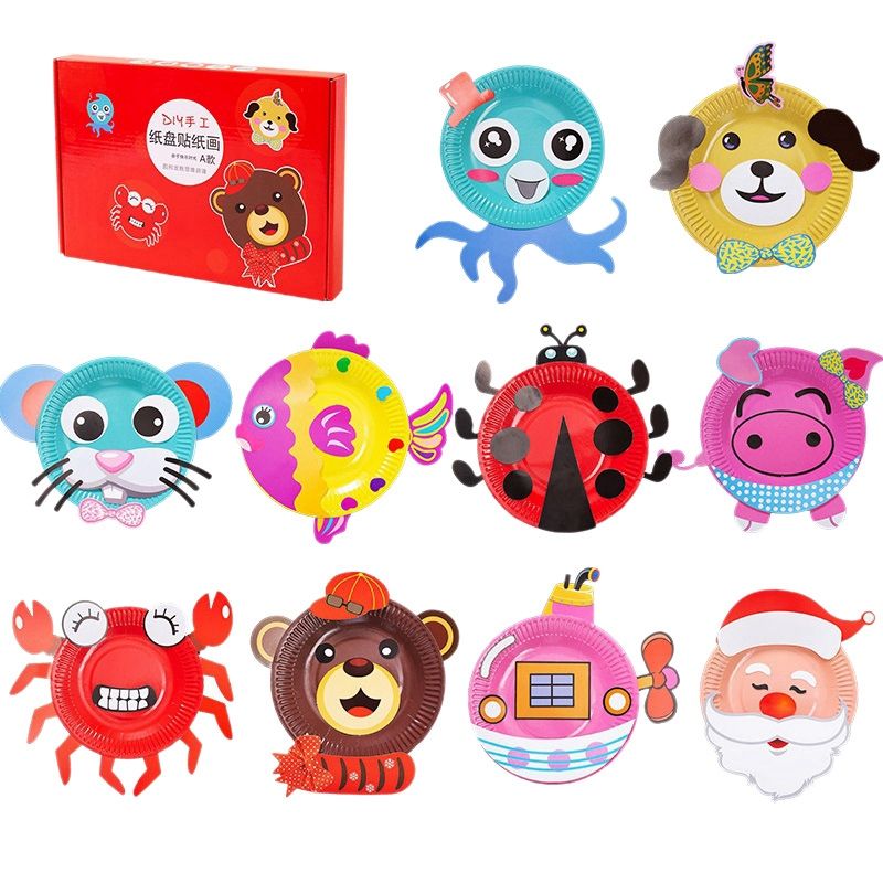 BRADOO-Art-Craft Paper Toys for Toddler Paper Plate Craft Kit DIY Activity Learning Party Game Supplies Set Animals DIY Toys