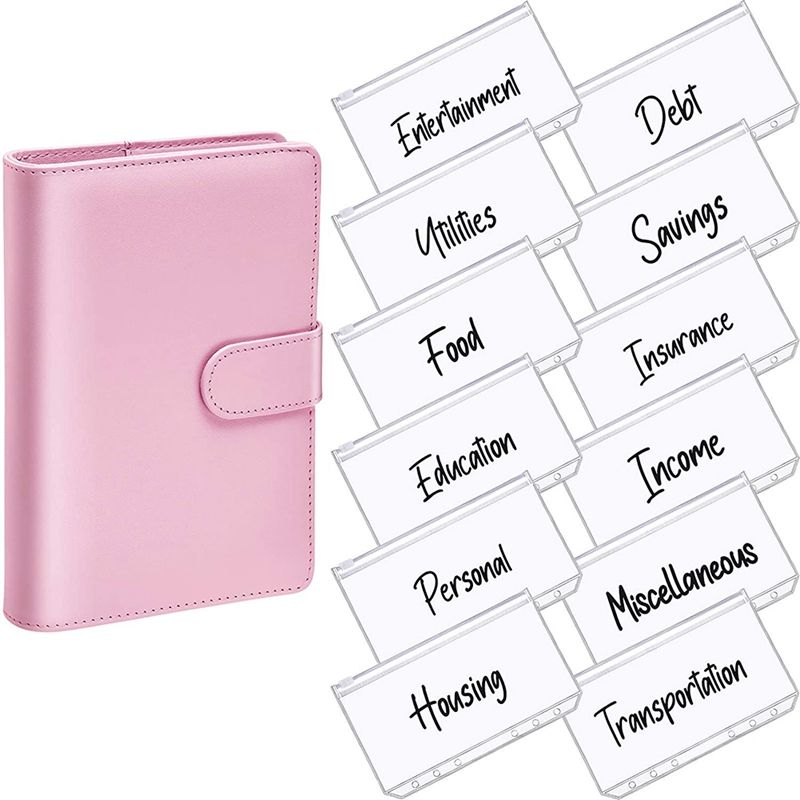 A6 PU Leather Notebook Magnetic Personal Planning Binder with 12 Binder Pockets Binder Zipper Folder for Bill Planning C